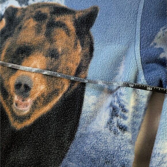 Vintage Bear Print Fleece Jacket Unisex Medium Blue Full Zip Mock Neck - Picture 6 of 7